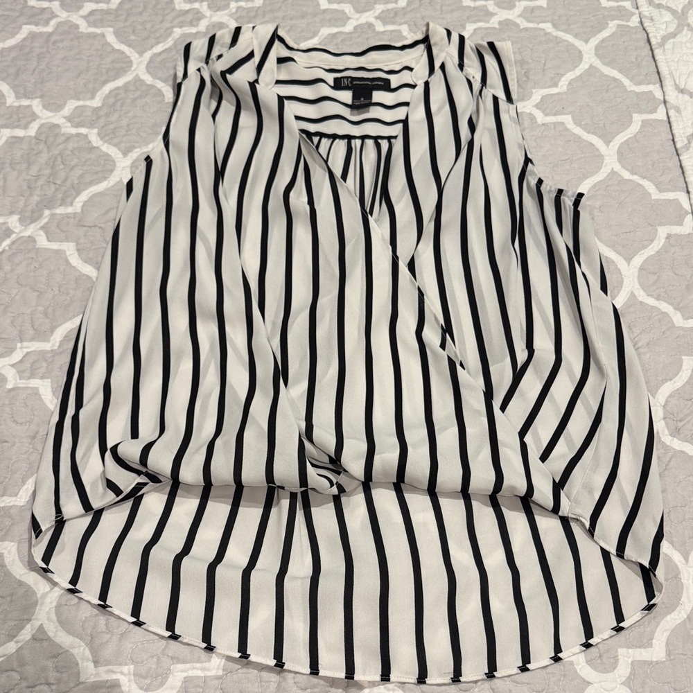 INC International Concepts Black and White Striped Blouse